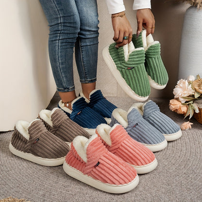 Women'S Fashion Fleece Slippers, Solid Color, All-Season Winter, Comfortable Non-Slip Warm Plush Thick Sole Indoor Outdoor Home Boots, Fabric Upper/Inner/Insole, TPR Sole, Hand Washable