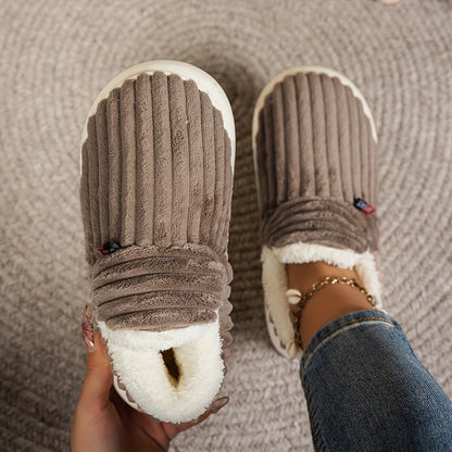 Women'S Fashion Fleece Slippers, Solid Color, All-Season Winter, Comfortable Non-Slip Warm Plush Thick Sole Indoor Outdoor Home Boots, Fabric Upper/Inner/Insole, TPR Sole, Hand Washable