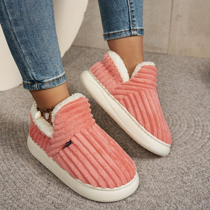 Women'S Fashion Fleece Slippers, Solid Color, All-Season Winter, Comfortable Non-Slip Warm Plush Thick Sole Indoor Outdoor Home Boots, Fabric Upper/Inner/Insole, TPR Sole, Hand Washable