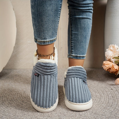 Women'S Fashion Fleece Slippers, Solid Color, All-Season Winter, Comfortable Non-Slip Warm Plush Thick Sole Indoor Outdoor Home Boots, Fabric Upper/Inner/Insole, TPR Sole, Hand Washable