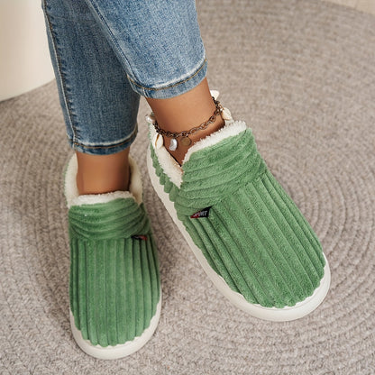 Women'S Fashion Fleece Slippers, Solid Color, All-Season Winter, Comfortable Non-Slip Warm Plush Thick Sole Indoor Outdoor Home Boots, Fabric Upper/Inner/Insole, TPR Sole, Hand Washable