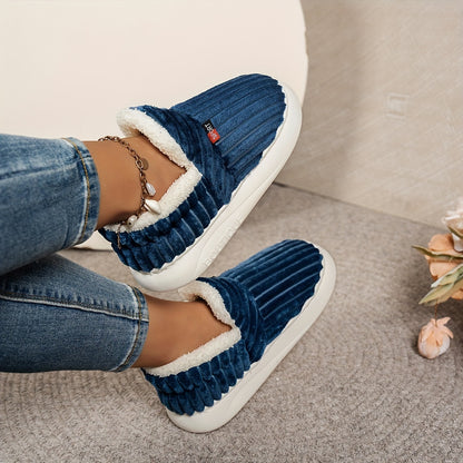 Women'S Fashion Fleece Slippers, Solid Color, All-Season Winter, Comfortable Non-Slip Warm Plush Thick Sole Indoor Outdoor Home Boots, Fabric Upper/Inner/Insole, TPR Sole, Hand Washable