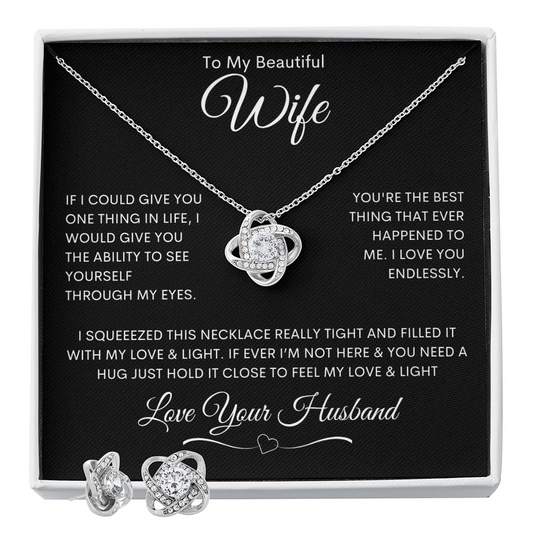 To My Beautiful Wife - Love Knot Necklace & Earring Set