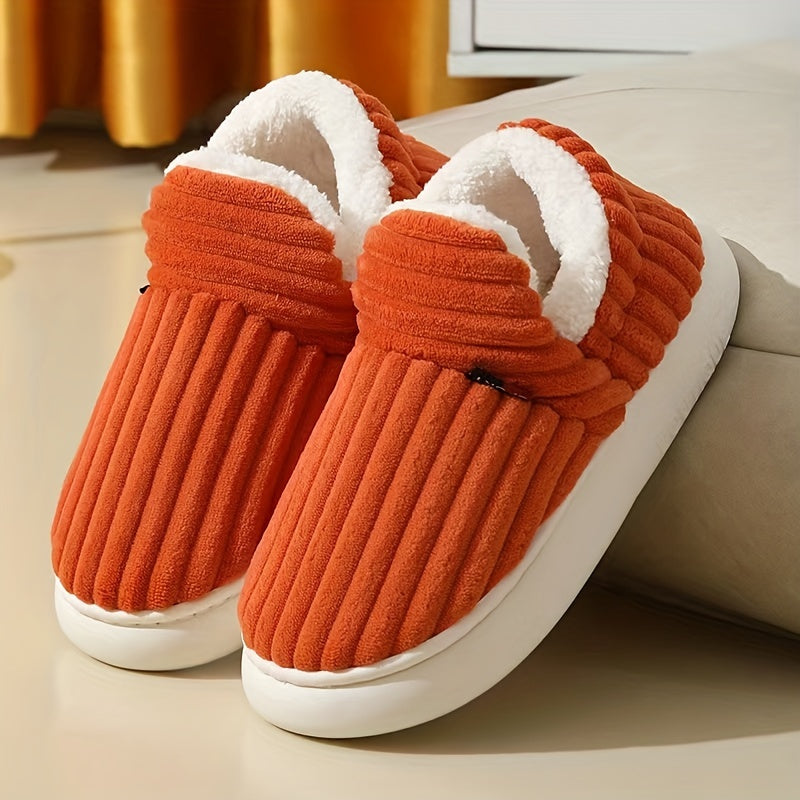 Women'S Fashion Fleece Slippers, Solid Color, All-Season Winter, Comfortable Non-Slip Warm Plush Thick Sole Indoor Outdoor Home Boots, Fabric Upper/Inner/Insole, TPR Sole, Hand Washable