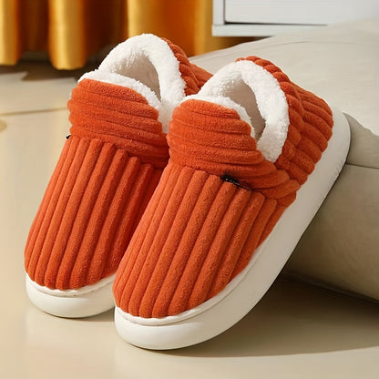 Women'S Fashion Fleece Slippers, Solid Color, All-Season Winter, Comfortable Non-Slip Warm Plush Thick Sole Indoor Outdoor Home Boots, Fabric Upper/Inner/Insole, TPR Sole, Hand Washable