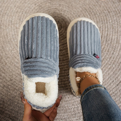 Women'S Fashion Fleece Slippers, Solid Color, All-Season Winter, Comfortable Non-Slip Warm Plush Thick Sole Indoor Outdoor Home Boots, Fabric Upper/Inner/Insole, TPR Sole, Hand Washable
