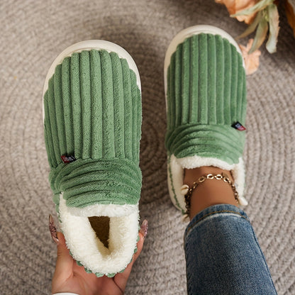 Women'S Fashion Fleece Slippers, Solid Color, All-Season Winter, Comfortable Non-Slip Warm Plush Thick Sole Indoor Outdoor Home Boots, Fabric Upper/Inner/Insole, TPR Sole, Hand Washable