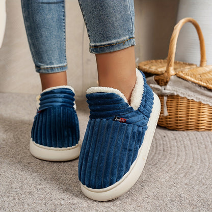 Women'S Fashion Fleece Slippers, Solid Color, All-Season Winter, Comfortable Non-Slip Warm Plush Thick Sole Indoor Outdoor Home Boots, Fabric Upper/Inner/Insole, TPR Sole, Hand Washable